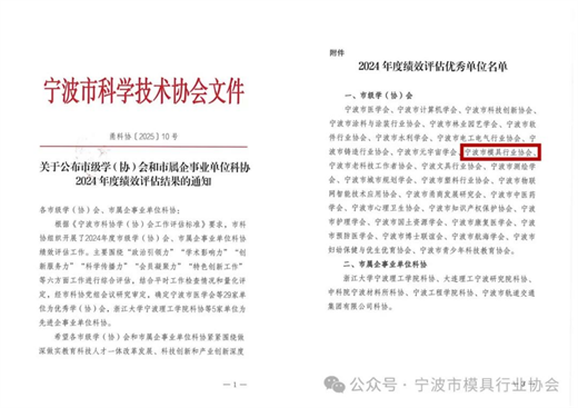 【喜报】宁波模协获评“2024年度绩效评估优秀单位”